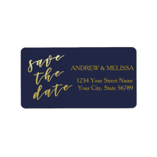 Save the Date   Faux Gold Script Label