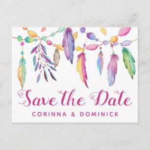 Save The Date Feathers Native American Engagement Postcard