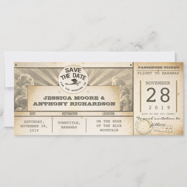 save the date flight tickets - vintage invitations (Front)