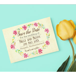 Save the date floral aged announcement postcard