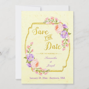 Save the Date Floral and Gold Customisable Card