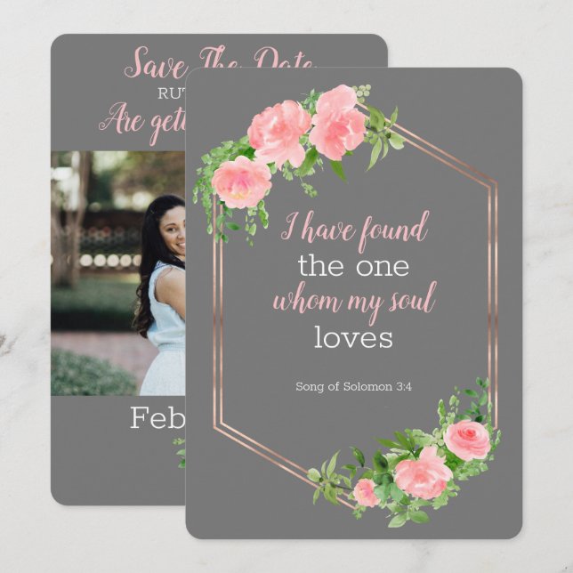 Save the date floral bible photo invitation (Front/Back)