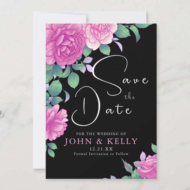 Save the Date Floral Black Background Invitation (Front)