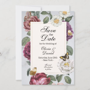 Save The Date Floral Bloom Butterfly Flowers