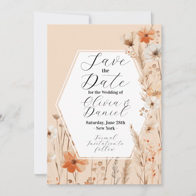 Save The Date Floral Boho Flowers Bohemian  (Front)