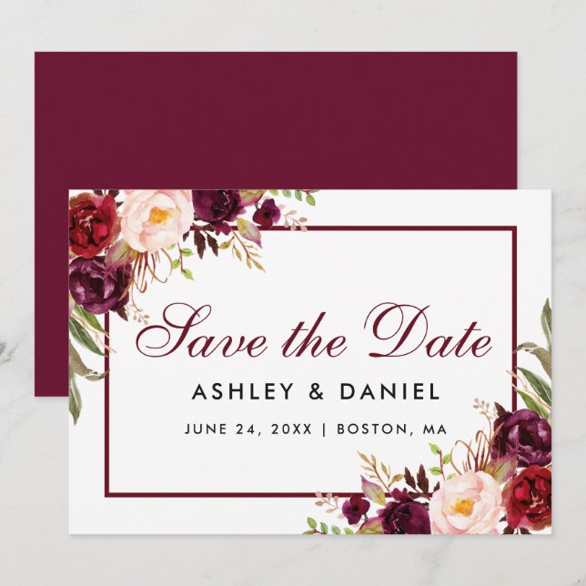 Save The Date Floral Burgundy BB (Front/Back)
