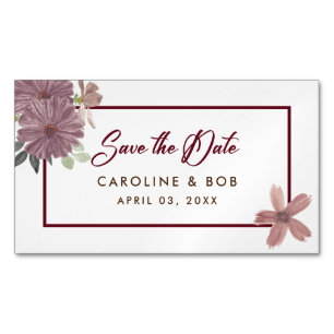 Save The Date Floral Burgundy Mini Magnet