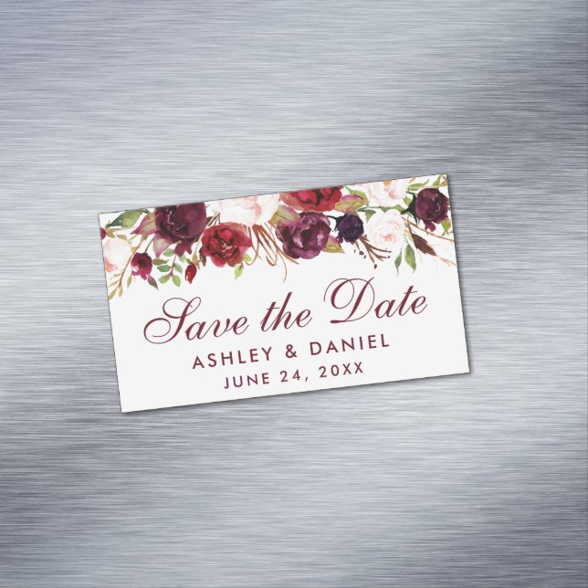 Save The Date Floral Burgundy Mini Magnet (In Situ)