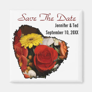 Save The Date Floral Heart Shaped Bouquet Magnet