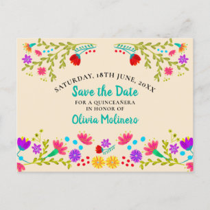 Save the Date  Floral Mexican Fiesta Champagne Announcement Postcard