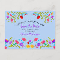 Save the Date  Floral Mexican Fiesta Light Blue