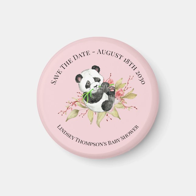 Save the Date Floral Panda Baby Shower Magnet (Front)