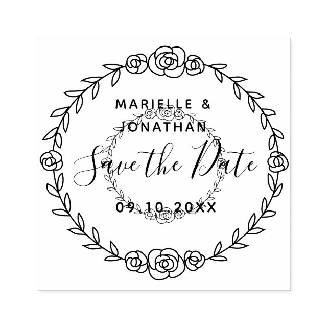 Save the Date Floral Rose Vine Modern Script Rubber Stamp (Imprint)