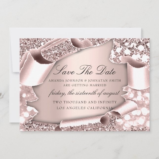 Save The Date  Florals Rose 3D Royal Initials (Front)