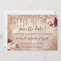 Save The Date Florals Rose Glitter Drips Marsala