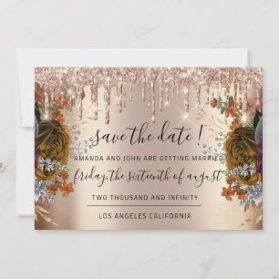 Save The Date  Florals Rose Gold Drips Brown