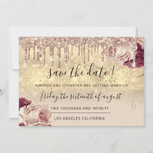 Save The Date Florals Rose Gold Drips Ivory