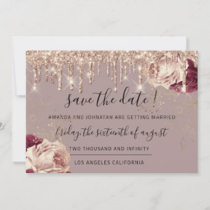 Save The Date Florals Roses Gold Drips Marsala