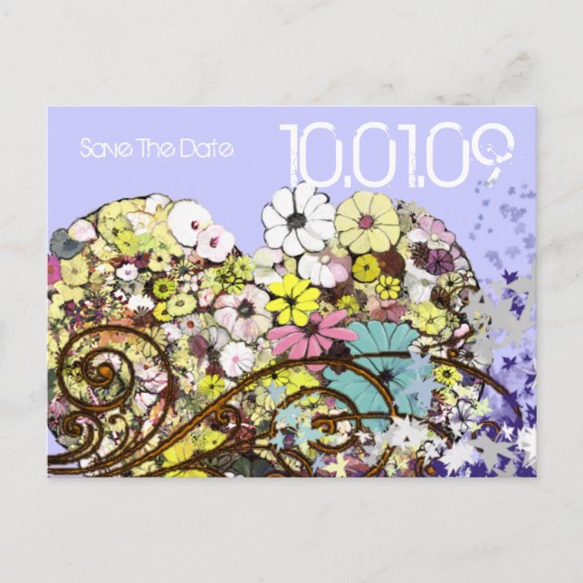 Save the Date Flowers and Leaves Announcement Postcard (Front)