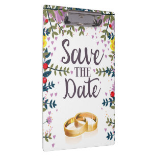 Save the Date Flowers and Wedding rings Clipboard
