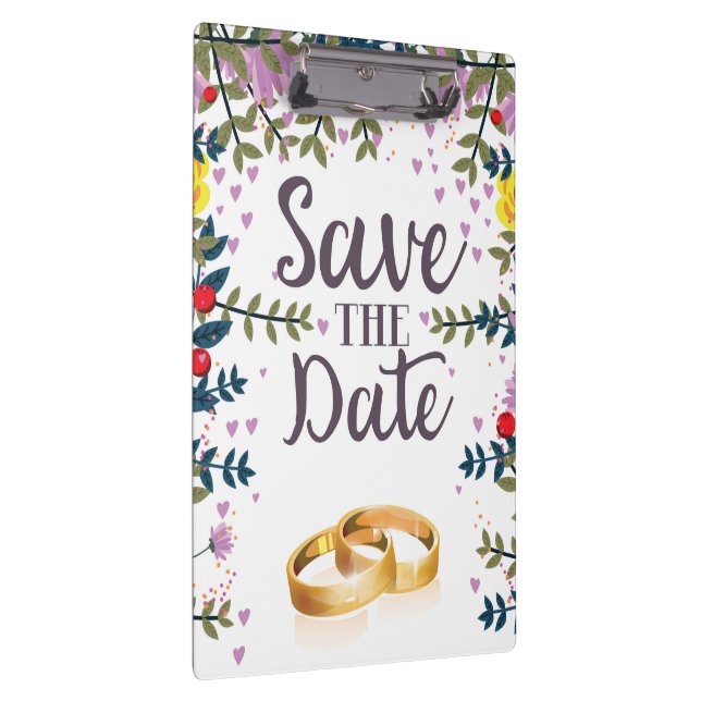 Save the Date Flowers and Wedding rings Clipboard (Right)