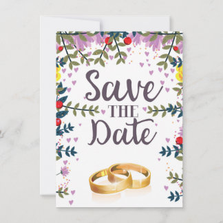 Save the Date Flowers and Wedding rings Invitation