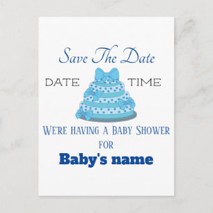 Save the date for baby boy shower postcard