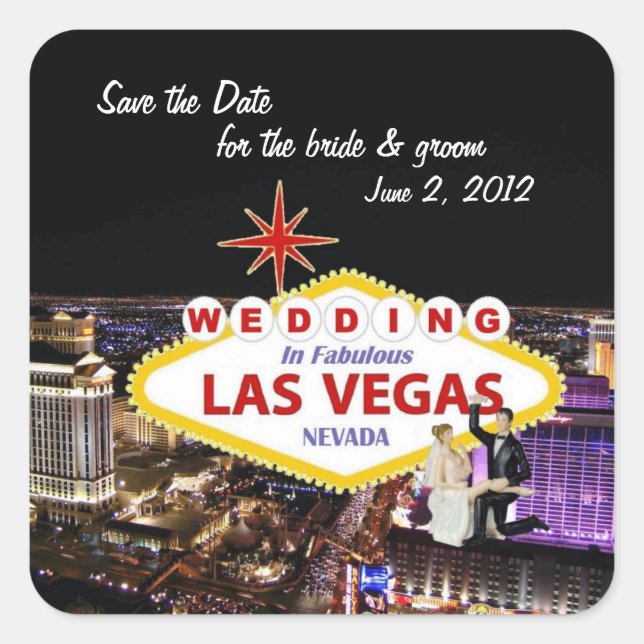 Save the Date for the bride & groom Wedding In Las Square Sticker (Front)