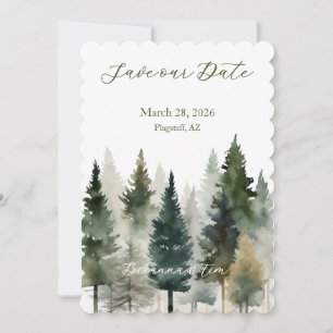 Save the Date Forest Pines Watercolor (Scalloped)