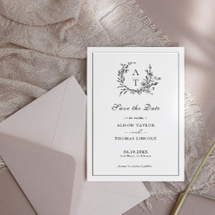 Save The Date Formal Crest Black and White Card