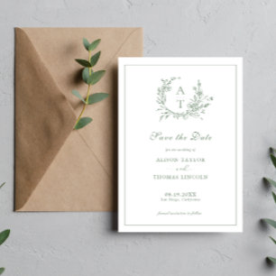 Save The Date Formal Crest Sage Green Card