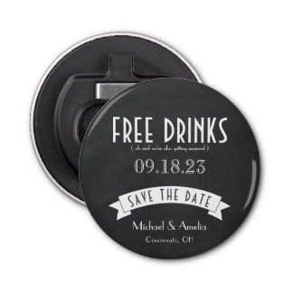 Save the Date Free Drinks Wedding Art Deco Beer Bottle Opener