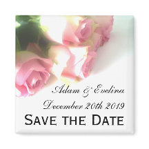 Save the date fridge magnets | pink rose flowers