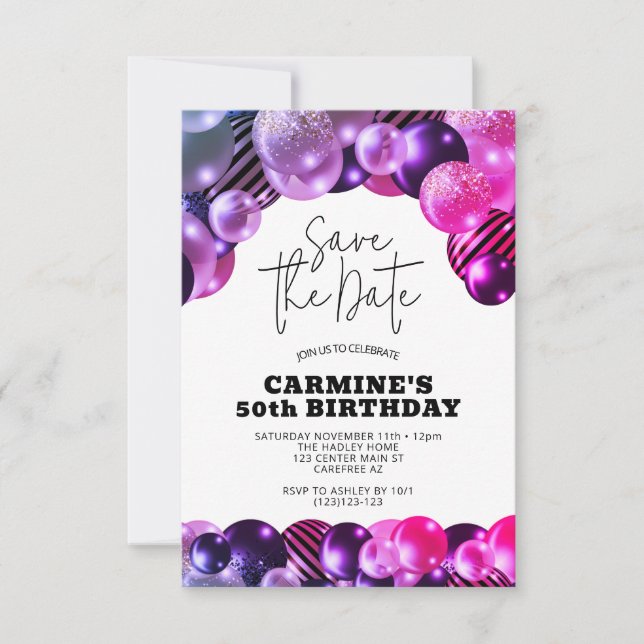 Save the Date Fuchsia 50th Birthday Party Invitation (Front)