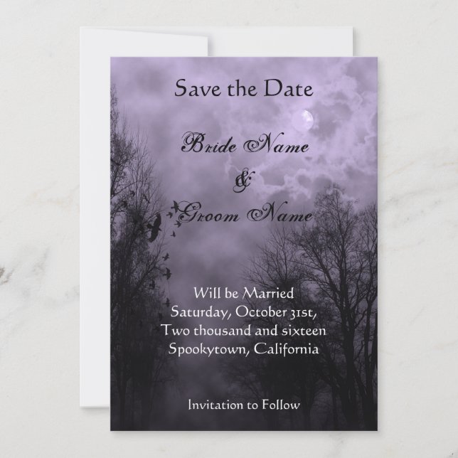 Save the Date Full Moon Purple Mist Editable Announcement (Front)