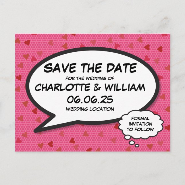 Save the Date Fun Retro Comic Book Pop Art Invitation Postcard (Front)