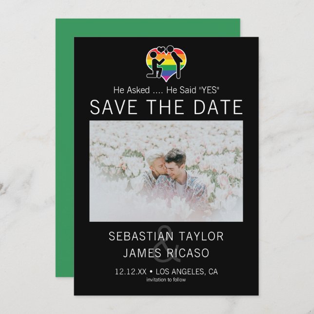 Save The Date Gay He Said Yes Personalised Photo Announcement (Front/Back)