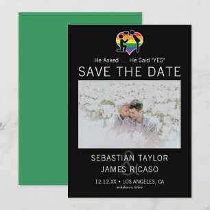 Save The Date Gay He Said Yes Personalised Photo Announcement