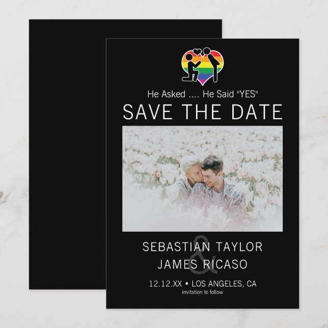 Save The Date Gay He Said Yes Personalised Photo Announcement (Front/Back)