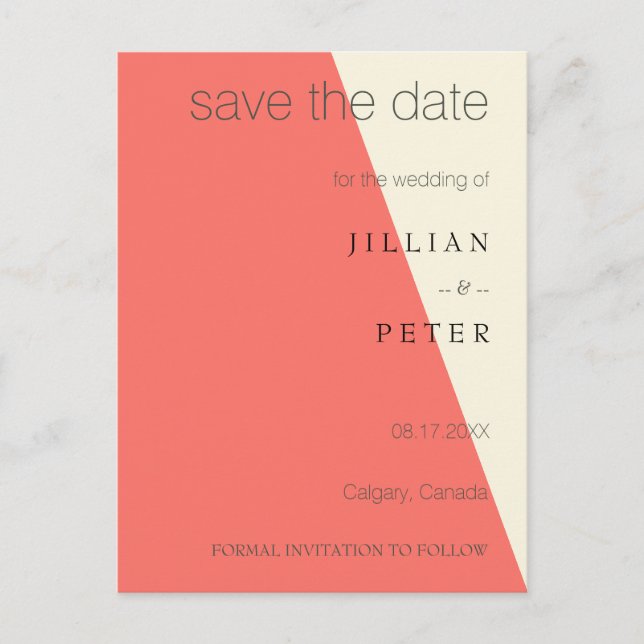 Save the Date Geometric Coral Postcard (Front)