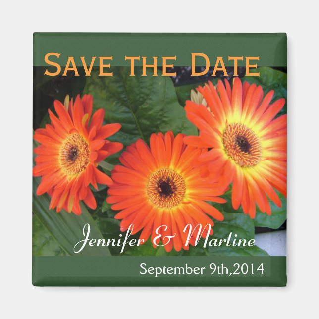 Save the date, gerbera daisy flowers magnet (Front)