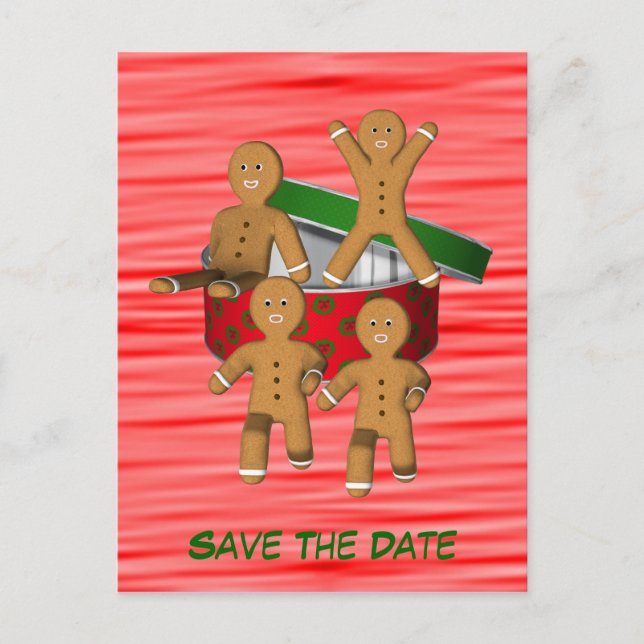 Save The Date Gingerbread Men Holiday Postcard (Front)