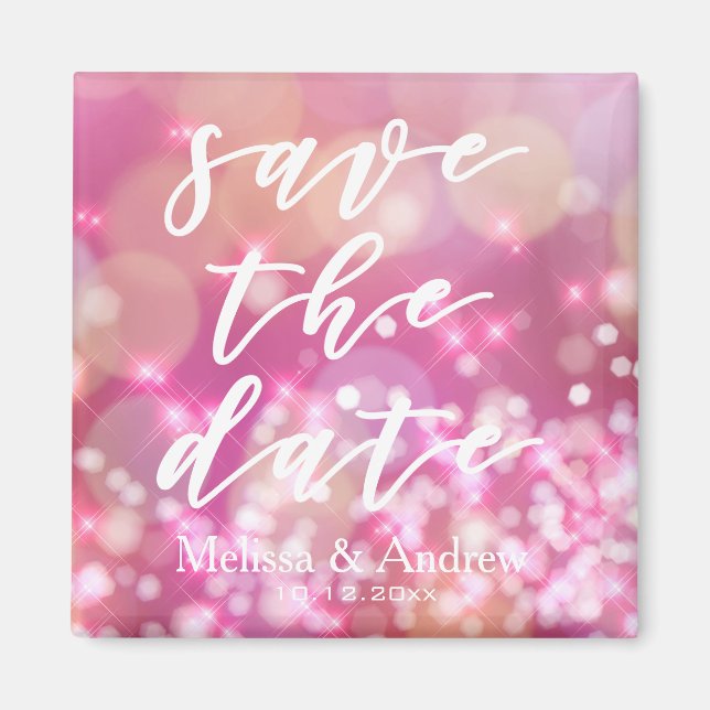 Save the date | Glamorous Pink Sparkles Magnet (Front)