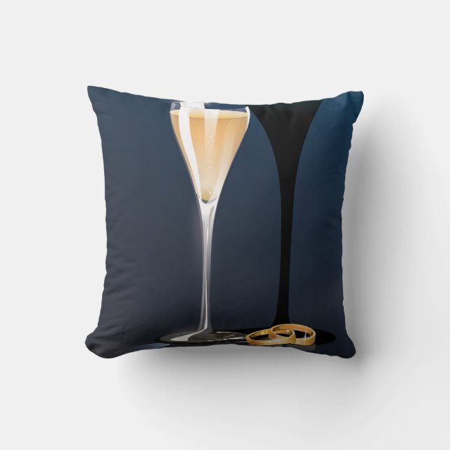 Save the Date Glass and golden rings Cushion (Front)