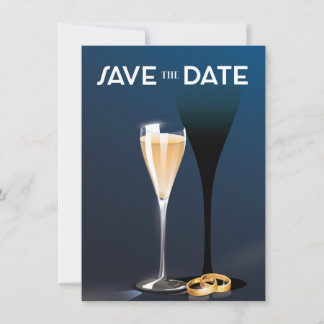 Save the Date Glass and golden rings Invitation