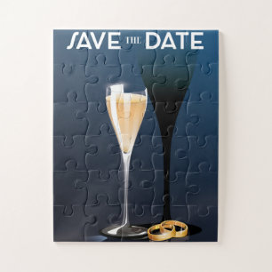 Save the Date Glass and golden rings Jigsaw Puzzle