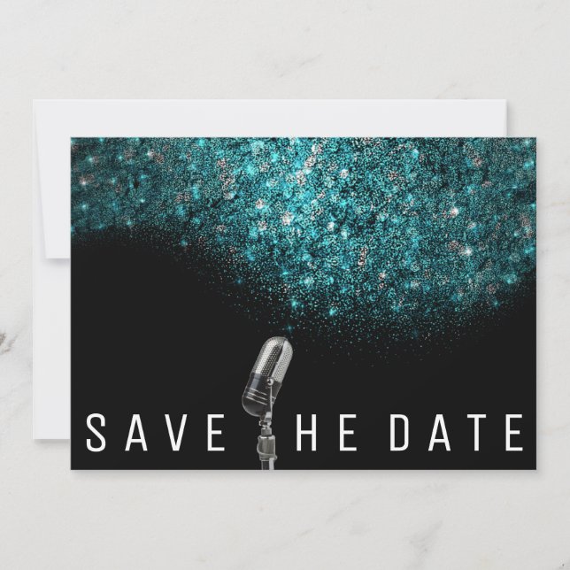 Save The Date Glitter Blue Ocean Silver Microphone (Front)