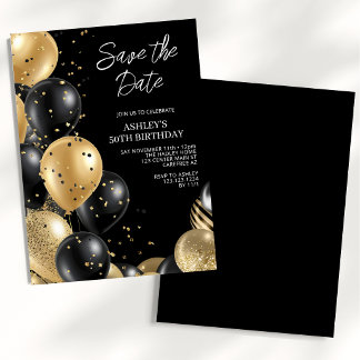 Save the Date Gold Black 50th Birthday Invitation