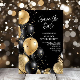 Save the Date Gold Black 50th Birthday Invitation