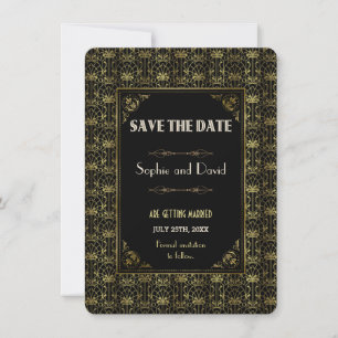 Save The Date   Gold Black Roaring 20s Art Deco Invitation